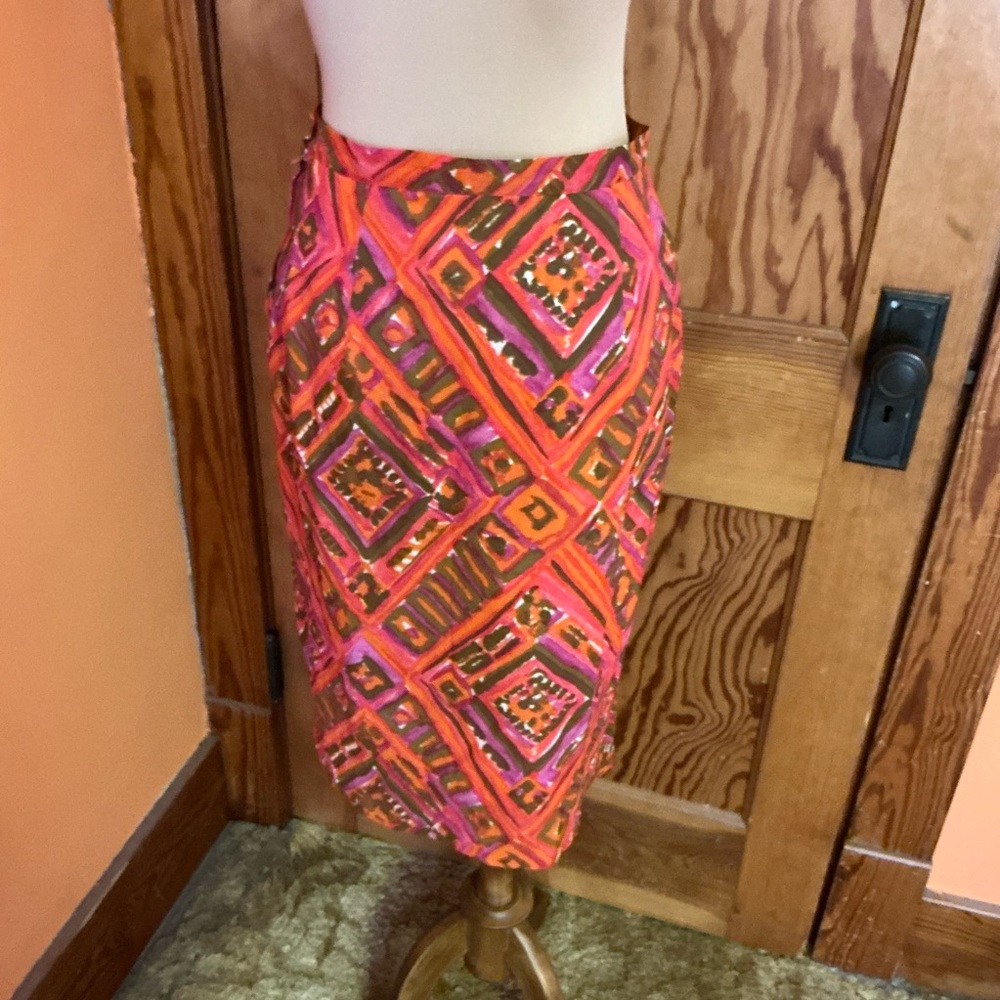 Vintage 1960s Day Glow Geometric Skirt | Psychedelic Pink Orange Mod Skirt - Picture 12 of 12